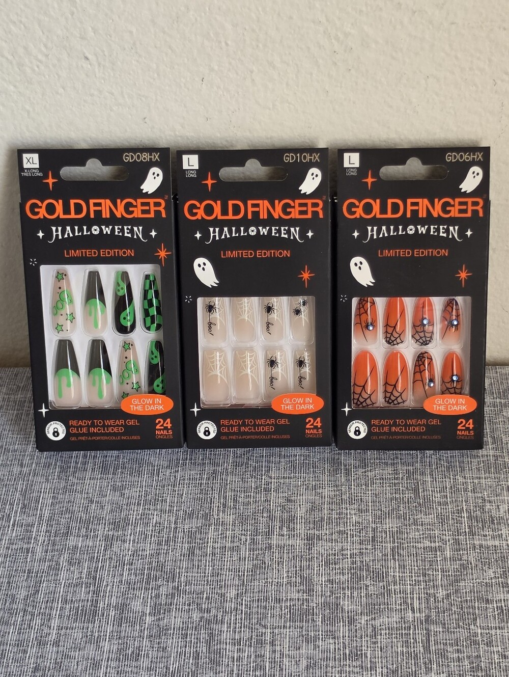 3 Packs Goldfinger By Kiss Halloween Limited Edition Nails Long Spider Webs